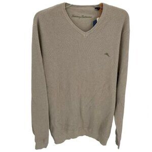 TOMMY BAHAMA NWT MEN XL OCEAN AVENUE V-NECK COTTON Beige PULLOVER Thermal shirt